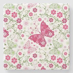 Floral White Pattern Stone Coaster