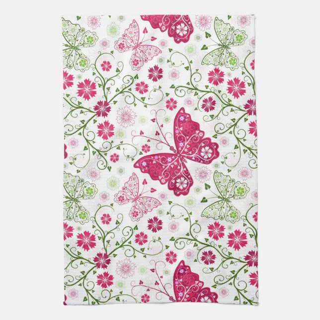 Floral White Pattern Tea Towel (Vertical)