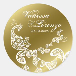 Floral White Peacock Boho Elegant Wedding Sticker