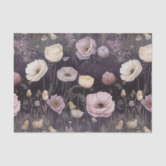 Floral White Poppies Tissue Paper (Front)