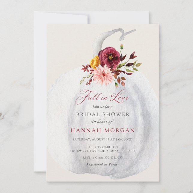 Floral White Pumpkin Bridal Shower invitation (Front)