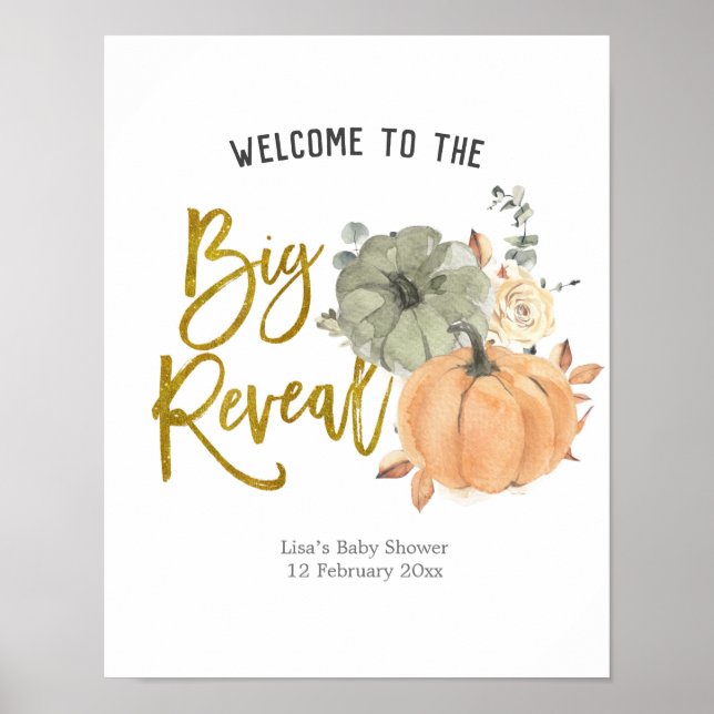 Floral White Pumpkin Gender Reveal Welcome Poster (Front)