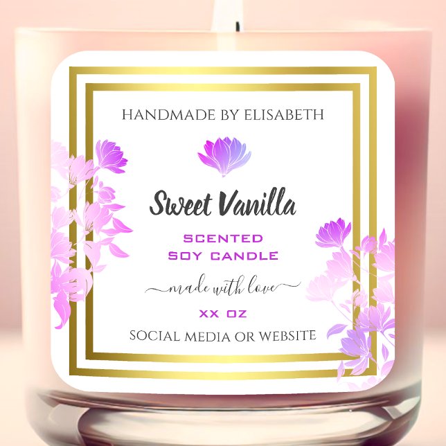 Floral White Purple Gold Product Packaging Labels (Creator Uploaded)