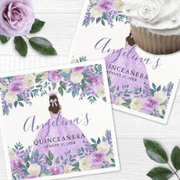 Floral White Purple Quinceanera