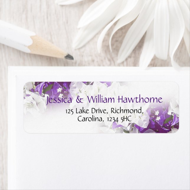 Floral White Purple Return Address Lable (Insitu)