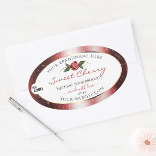Floral White Red Soft Glitter Product Labels Logo