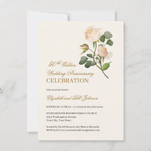 Floral White Rose Gold 50th Wedding Anniversary Invitation