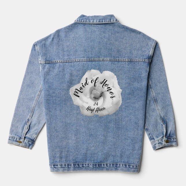 Floral White Rose Mother of Bride Wedding Gift Denim Jacket (Back)