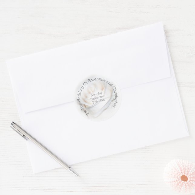 Floral White Rose Wedding Classic Round Sticker (Envelope)