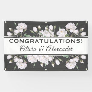 Floral White Roses Elegant Wedding Banner