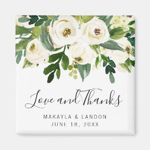 Floral White Roses Greenery Wedding Favour Magnet