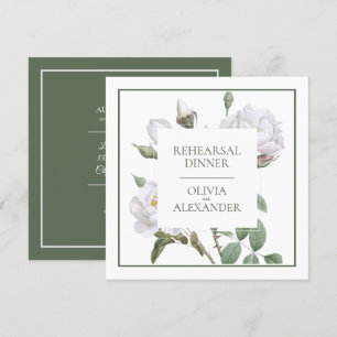 Floral White Roses Wedding Rehearsal Dinner Invitation