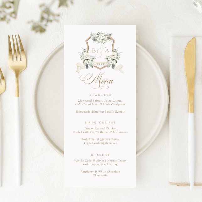 Floral White Sage Greenery Crest Wedding Menu (Creator Uploaded)