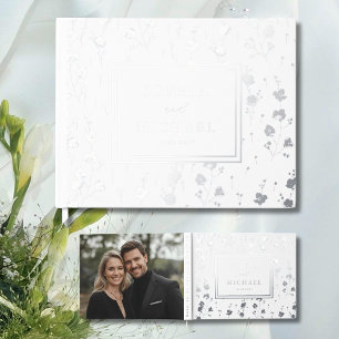 Floral White Silver Guest Book Elegant Template