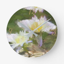 Floral White Water Lilies Acrylic Wall Clock