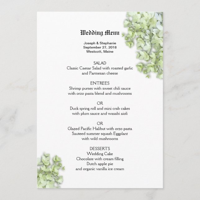 Floral White Wedding Menu Template (Front)