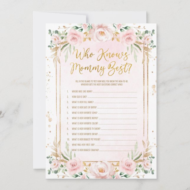 Floral Who Knows Mommy Best Baby Shower Game Card (Front)