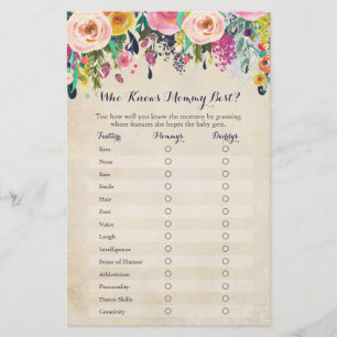Floral Who Knows Mummy Best Baby Shower Game