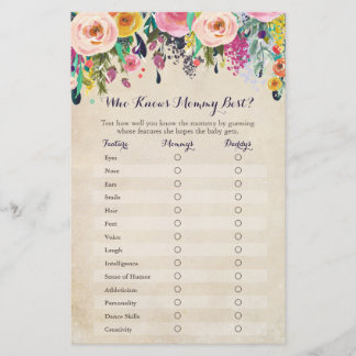 Floral Who Knows Mummy Best Baby Shower Game