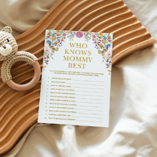 Floral Who Knows Mummy Best Baby Shower Game Card