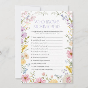 Floral Who Knows Mummy Best Baby Shower Game Card