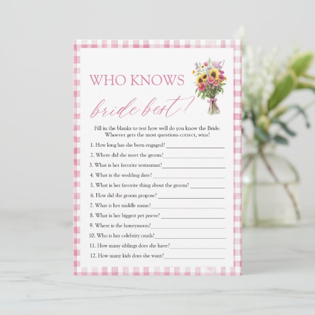 Floral Who Knows The Bride Best Bridal Shower Game Invitation (Standing Front)