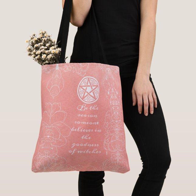 Floral Wiccan All-Over Printed Tote Bag (Close Up)