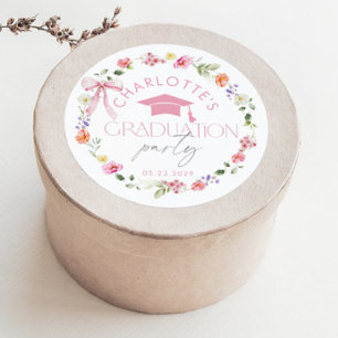 Floral Widflower Pink Bow Graduation party Classic Round Sticker