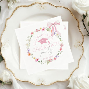 Floral Widflower Pink Bow Graduation party Napkin