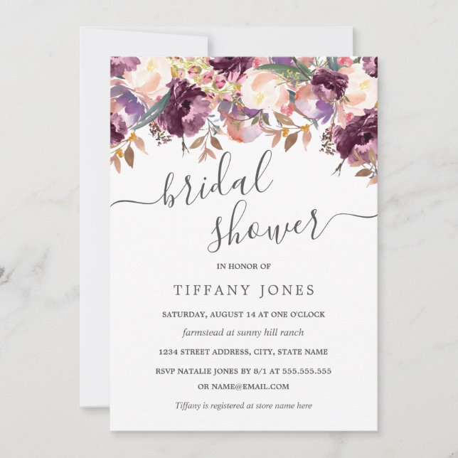 Floral Wild Bloom Purple Bridal Shower Invitation (Front)