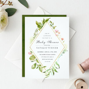 Floral Wild Green Foliage Baby Shower Invitation