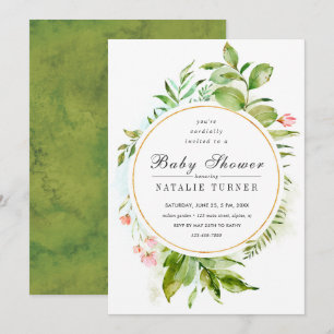 Floral Wild Green Foliage Baby Shower Invitation