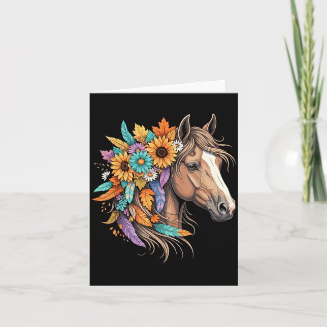Floral Wild Horse Country Horse Riding Women Girls Card (Front)
