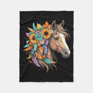 Floral Wild Horse Country Horse Riding Women Girls Fleece Blanket