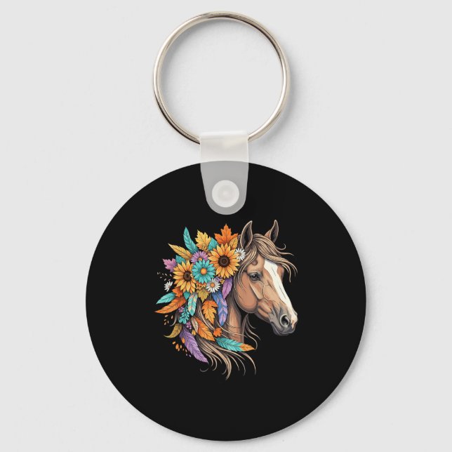 Floral Wild Horse Country Horse Riding Women Girls Key Ring (Front)