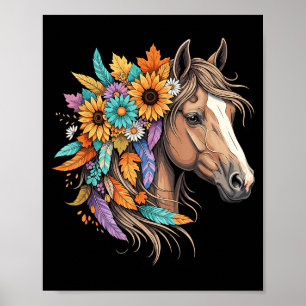 Floral Wild Horse Country Horse Riding Women Girls Poster