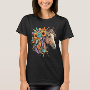 Floral Wild Horse Country Horse Riding Women Girls T-Shirt