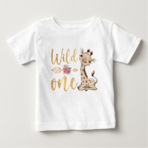 Floral  WILD ONE Safari First Birthday Baby T-Shirt