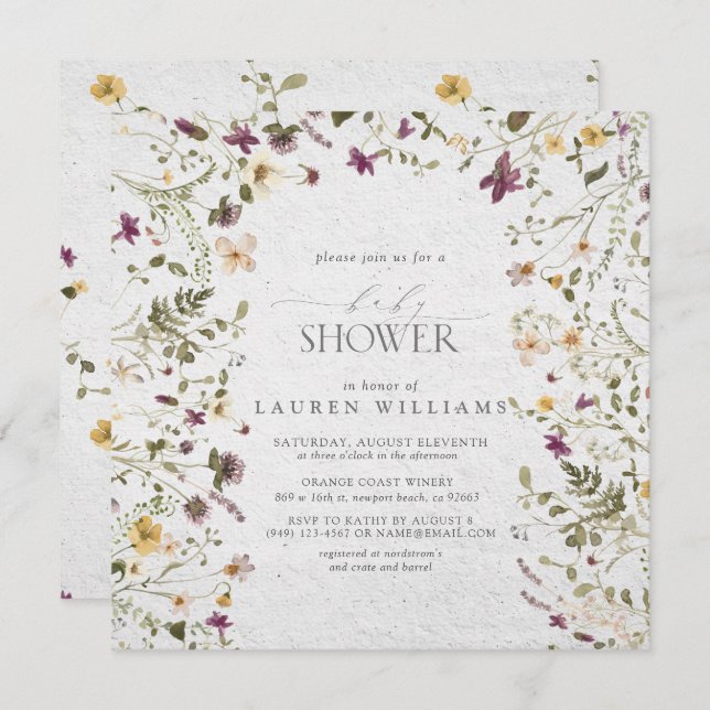 Floral Wildflower Arch Script Baby Shower Invitation (Front/Back)