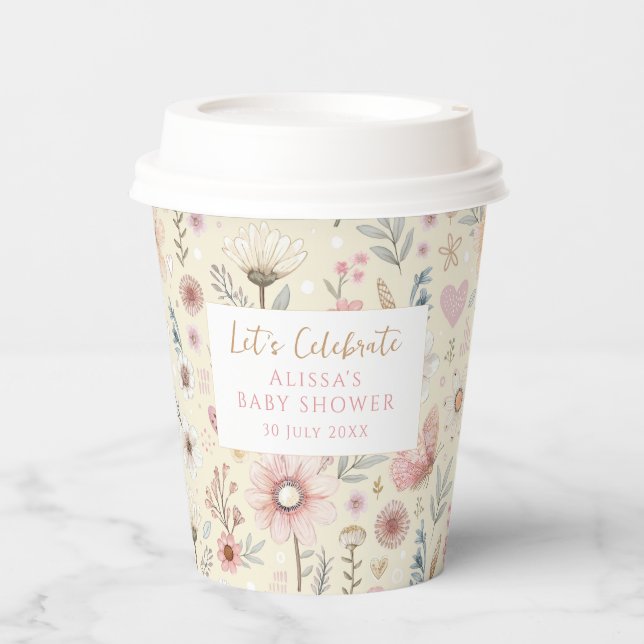Floral Wildflower Baby Shower Coffee Paper Cups (Front)