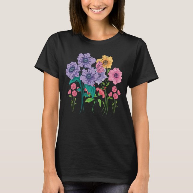 Floral Wildflower Beautiful Garden Flower Blossoms T-Shirt (Front)