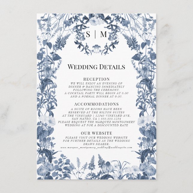 Floral Wildflower Blue White Spring Details Enclosure Card (Front)