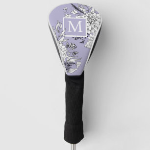 Floral Wildflower Botanical Monogram Purple White Golf Head Cover