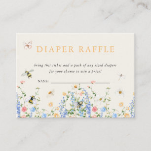 Floral Wildflower Bumble Bee   Diaper Raffle Enclosure Card