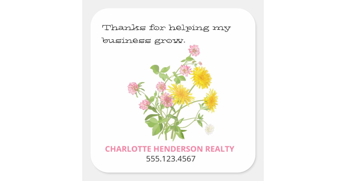 Floral Wildflower Customer Thank You Square Sticker Zazzle