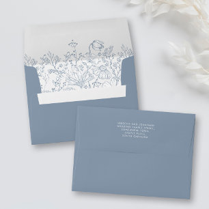 Floral Wildflower Dusty Blue Elegant Wedding  Envelope