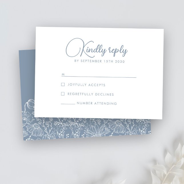 Floral Wildflower Dusty Blue Wedding RSVP (Creator Uploaded)