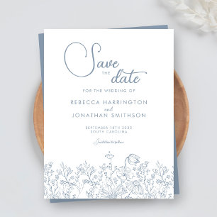 Floral Wildflower Dusty Blue Wedding Save The Date