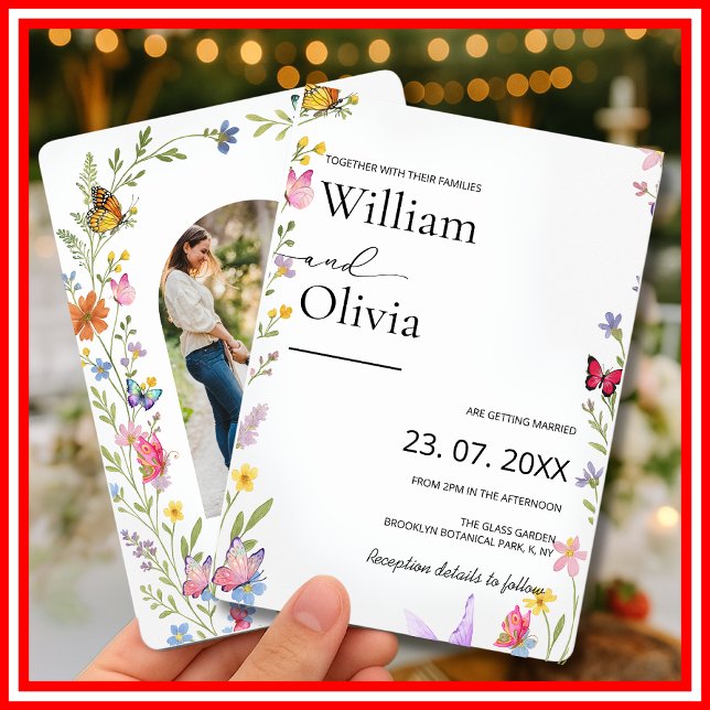 Floral Wildflower Elegant Boho Butterflies Wedding Invitation (Creator Uploaded)