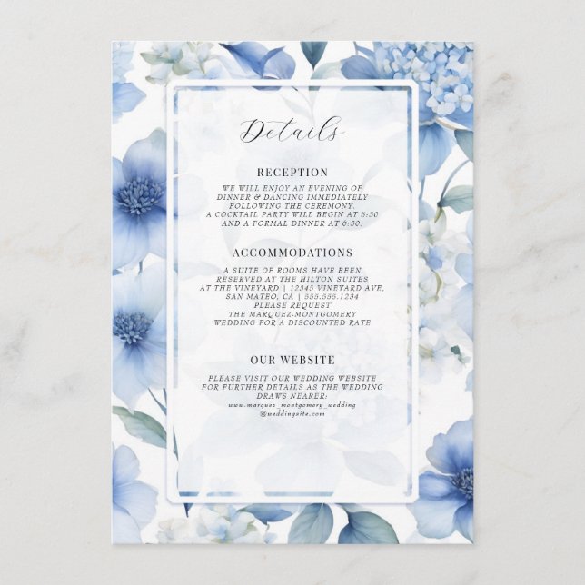 Floral Wildflower Elegant Summer Blue White Detail Enclosure Card (Front)
